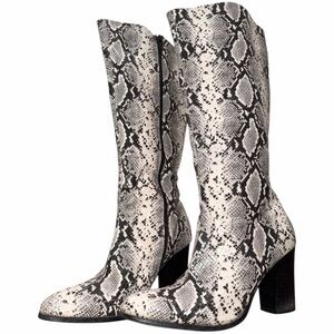 Mango Snakeskin Knee High Heeled Boots